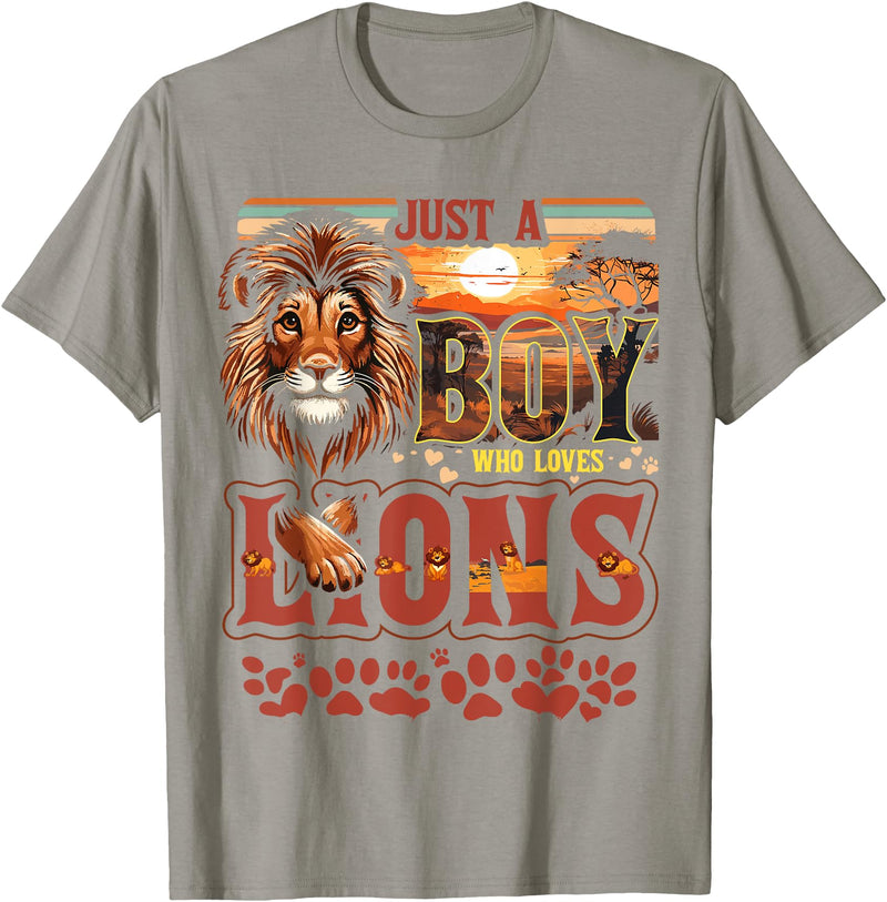 Boys Lion Shirts Lion | Toddler | Just A Boy Who Loves Lions T-Shirt - Slate Grey