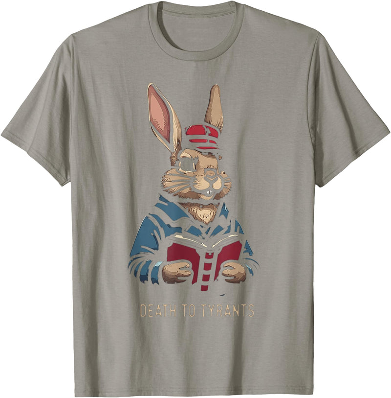 Retro Rabbit Death to Tyrants Vintage 90s, Funny Quote T-Shirt in Slate Grey