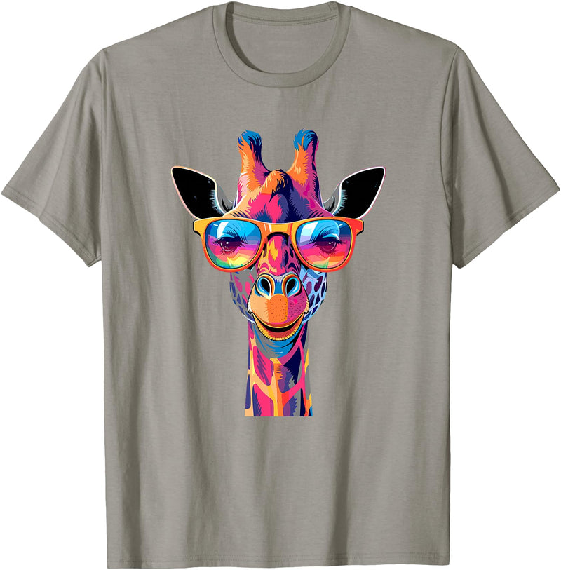 Colorful Giraffe Sunglasses Funny Giraffe Sunglasses T-Shirt - Slate Grey