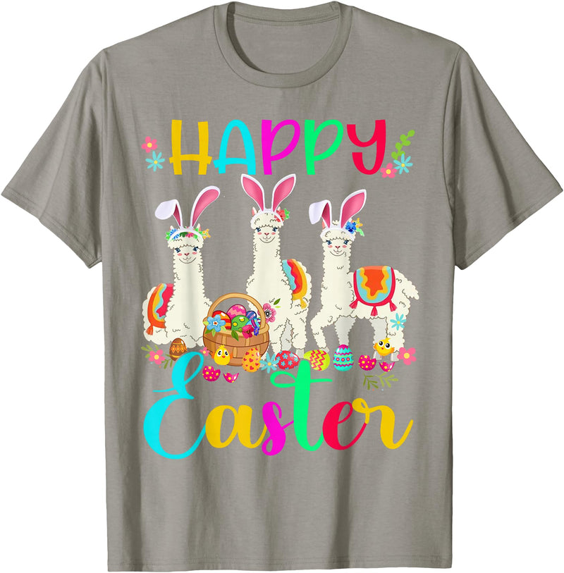 Happy Easter Three Llama Wearing Bunny Ear Happy Easter Llama Lover Three Llama Wearing Bunny Ear T-Shirt - Slate Grey