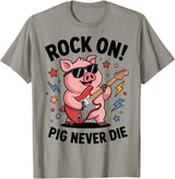 Musical Pig Tribe Collective for Rock Enthusiasts Rock On Pig Never Die Music Lovers Funny Concert Vibe T-Shirt - Slate Grey