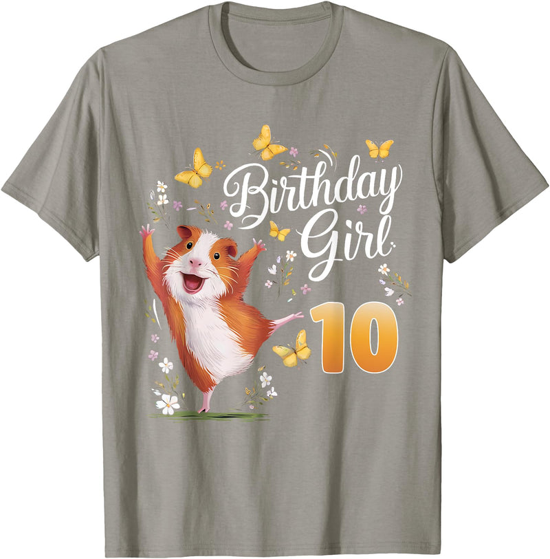 Giraffe Birthday Party by LazyPanda Guinea Pig Birthday Girl 10th Birthday Party 10 Year Old T-Shirt - Slate Grey