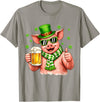 Amt Pig & Drinking Beer Lovers Saint Patrick's Day Funny Pig Drinking Beer Leprechaun Shamrocks St Patricks Day T-Shirt - Slate Grey