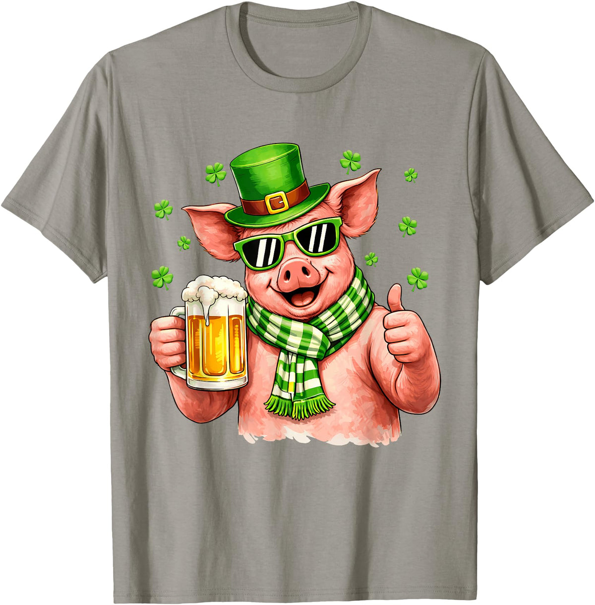 Amt Pig & Drinking Beer Lovers Saint Patrick's Day Funny Pig Drinking Beer Leprechaun Shamrocks St Patricks Day T-Shirt - Slate Grey