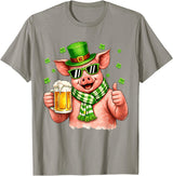 Amt Pig & Drinking Beer Lovers Saint Patrick's Day Funny Pig Drinking Beer Leprechaun Shamrocks St Patricks Day T-Shirt - Slate Grey
