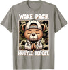 Camouflage Hip Hop Teddy Bear Hustle Grind Designs Wake Pray Hustle Repeat Hip Hop Teddy Bear Boys Teens Camo T-Shirt - Slate Grey