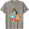 Clever Witty Designs Hindu god Lord Shri Krishna with a Cow and a Bird T-Shirt - Slate Grey