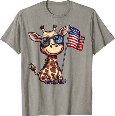 Giraffe USA Flag - Funny Giraffe Lovers 4th of July T-Shirt