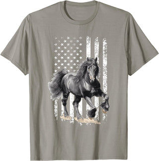 Friesian Design USA Flag Horse Relax it´s a Friesian T-Shirt - Slate Grey