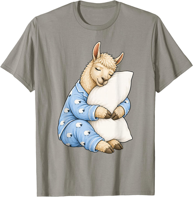 Funny Sleepy Llama Animal Lovers Pajama Llama Sleeping in Cute Pajamas Sleep T-Shirt - Slate Grey