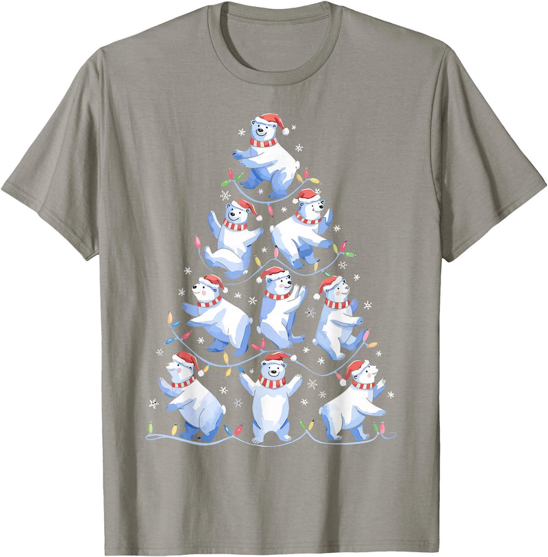 White Giant Christmas Tree Lights Santa Hats Polar Bear Christmas Tree Funny Ice Bear Holiday T-Shirt - Slate Grey