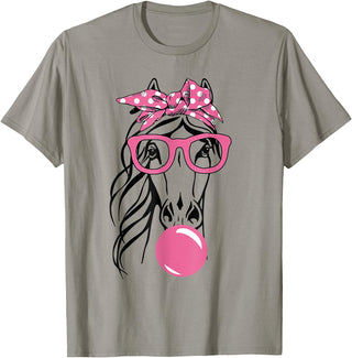 Funny Horses Lover Ladies Cute Horse Bandana Headband Glasses T-Shirt - Slate Grey