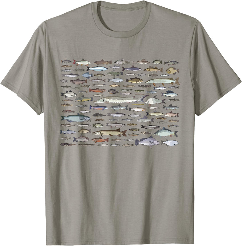 100 Types Of Fish Species Tee 100 Types of Freshwater Fish Species Fishing T-Shirt - Slate Grey