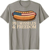 Funny Hot Dog BBQ 4th of July Tees Pig Missiles and Freedom 4th of July Patriotic Hotdog T-Shirt - Slate Grey