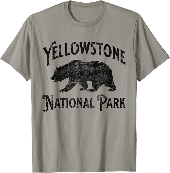 Yellowstone National Park Wyoming USA Outdoor Yellowstone National Park Bear Nature Hike Outdoors Vintage T-Shirt - Slate Grey