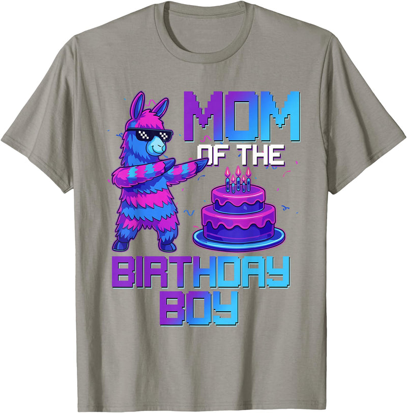 Llama Pinata Birthday Family Bday Party Decoration Mom of Birthday Boy Llama Pinata Party Family Matching T-Shirt - Slate Grey