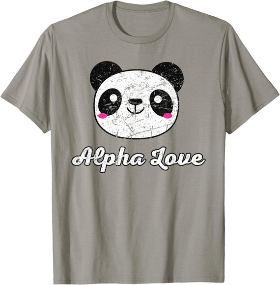 Alpha Love AOII Panda Bear Cute Kawaii Omicron A Alpha Love AOII Panda Bear Cute Kawaii O Pi Distressed T-Shirt - Slate Grey