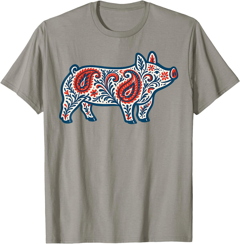 Aztec Show Pig Livestock Animal Lover Aztec Show Pig Livestock Pig Breeder Stock Show Mom Pig T-Shirt - Slate Grey