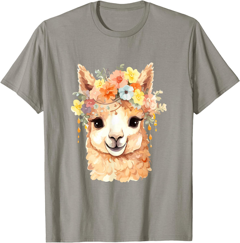 Alpaca and llama with flowers Designs Alpaca with Flowers, Cute Alpaca and Llama T-Shirt - Slate Grey