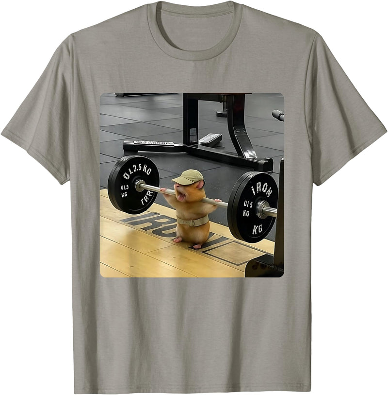 Hamster Deadlift Training Funny Cute Rat Weightlifting Meme T-Shirt - Slate Grey
