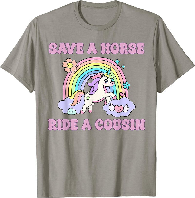 Save A Horse Ride A Cousin Design Save A Horse Ride A Cousin Funny Unicorn T-Shirt - Slate Grey