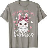 Cute Bunny Rabbit Girls Kids Just a Girl Who Loves Bunnies T-Shirt in Slate Grey