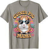 Guinea Pig Rodents Lover Mom Mother'S Day Guinea Pig Mama Floral Vintage 60s 70s Sunglasses T-Shirt - Slate Grey