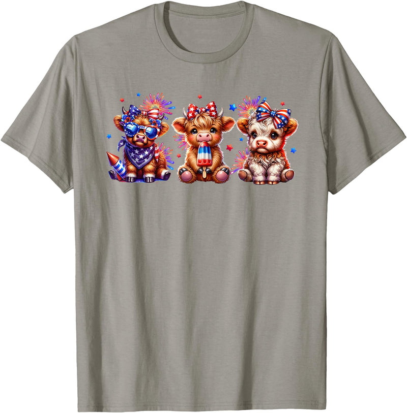 July 4th Highland Cow Farm Lovers American Costume Highland Cow Cattle Animal Lover Patriotic 4th of July T-Shirt - Slate