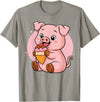 Funny Cute Pig Ice Cream Kawaii Design Pig Eating Ice Cream Graphic Boys Girls Pig Lover T-Shirt - Slate Grey