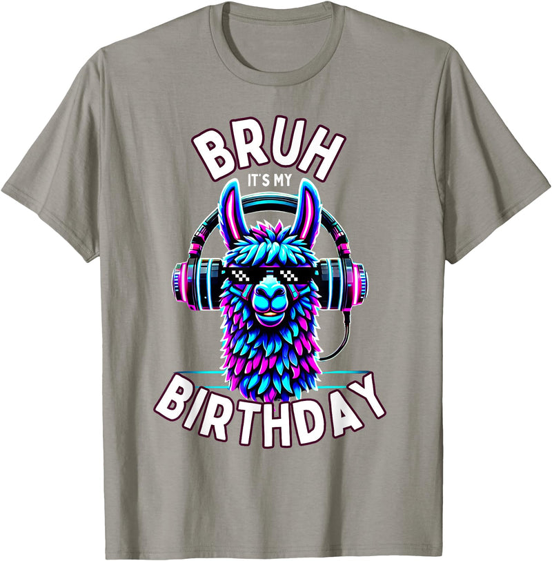 Llama Birthday Apparel Family Party Birthday Tees Bruh Its My Birthday Llama Boy Kids Girl Family Funny Party T-Shirt - Slate Grey
