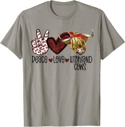 Highland Beef Cow Farmers Peace Love Highland Cows T-Shirt