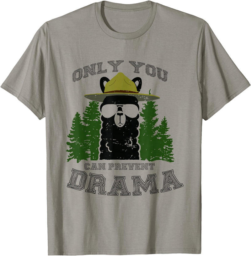 LaLa Designs Only You Can Prevent Drama Llama Forest Camping Smokey T-Shirt - Slate Grey