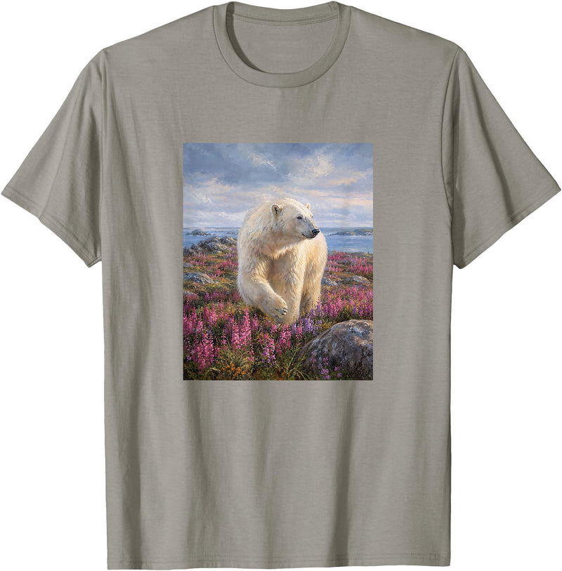 Dee Claire Art & Designs Polar Bear Summer Wildflower Meadow Nature Artwork T-Shirt - Slate Grey