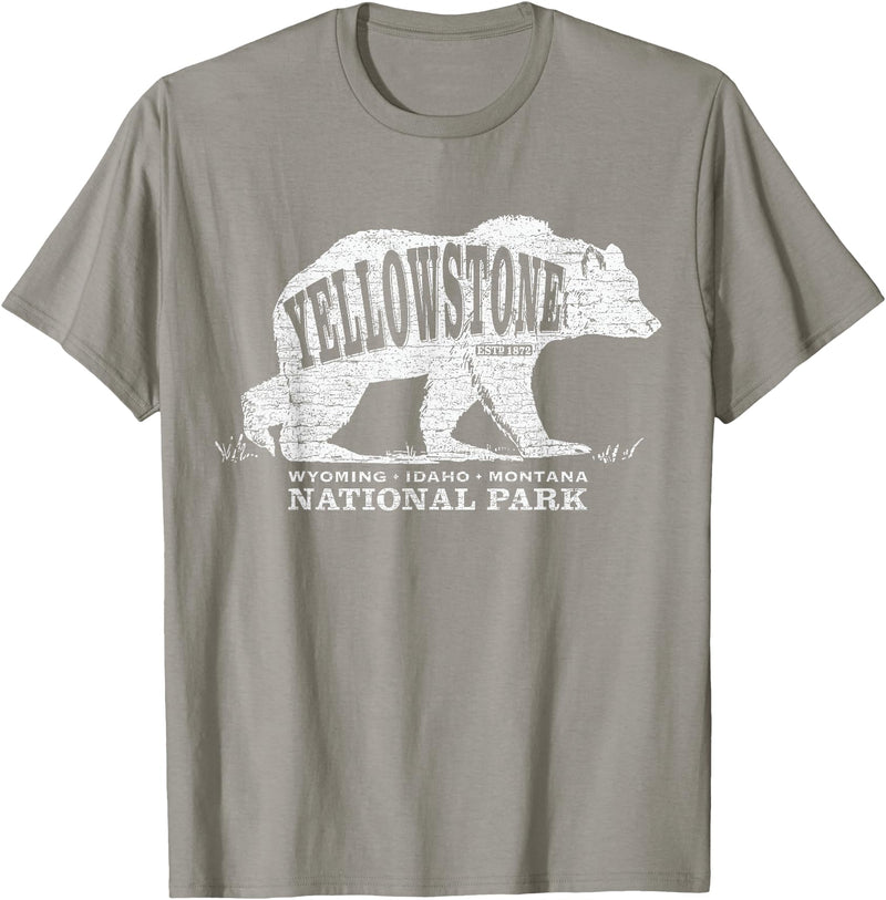 Vintage Yellowstone Retro Tees Tanks Tops Grizzly Bear Yellowstone National Park Est. 1872 T-Shirt - Slate Grey