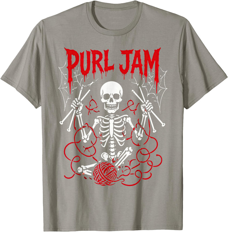 Bone Knitting Co. Purl Jam Skeleton Knitting Craft Lover Funny Design T-Shirt - Slate Grey