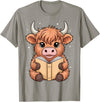 Funny Highland Cow Bookworm Lover Cute Highland Cow Reading Book T-Shirt - Slate Grey
