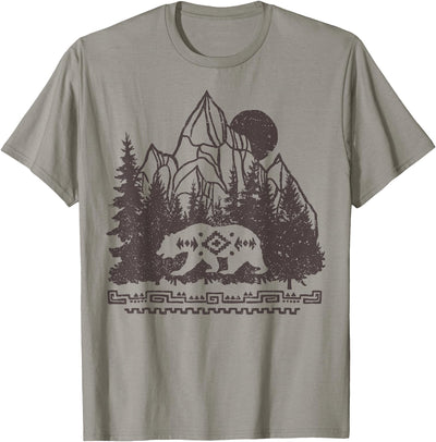 Cali Bear Forest And Mountains Background T-Shirt