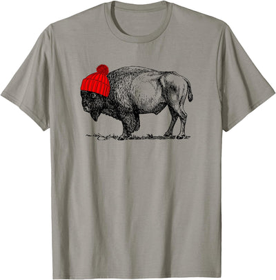 Cow Buffalo Beanie Buffalo Wearing a Beanie Stocking Hat T-Shirt