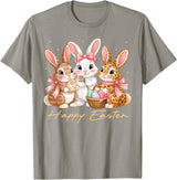 Happy Easter Women Girls Cute Bunny Rabbit Easter Day T-Shirt in Slate Grey