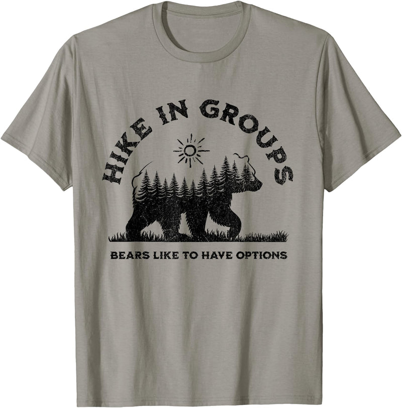 Hiking Bear Apparel Hike in Groups Bears Like to Have Options Funny Camping T-Shirt - Slate Grey