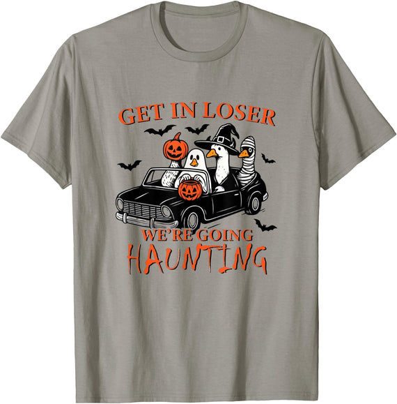 Cute Halloween Apparel Get in Loser We're Going Haunting Funny Ghost Hunting T-Shirt - Slate Grey