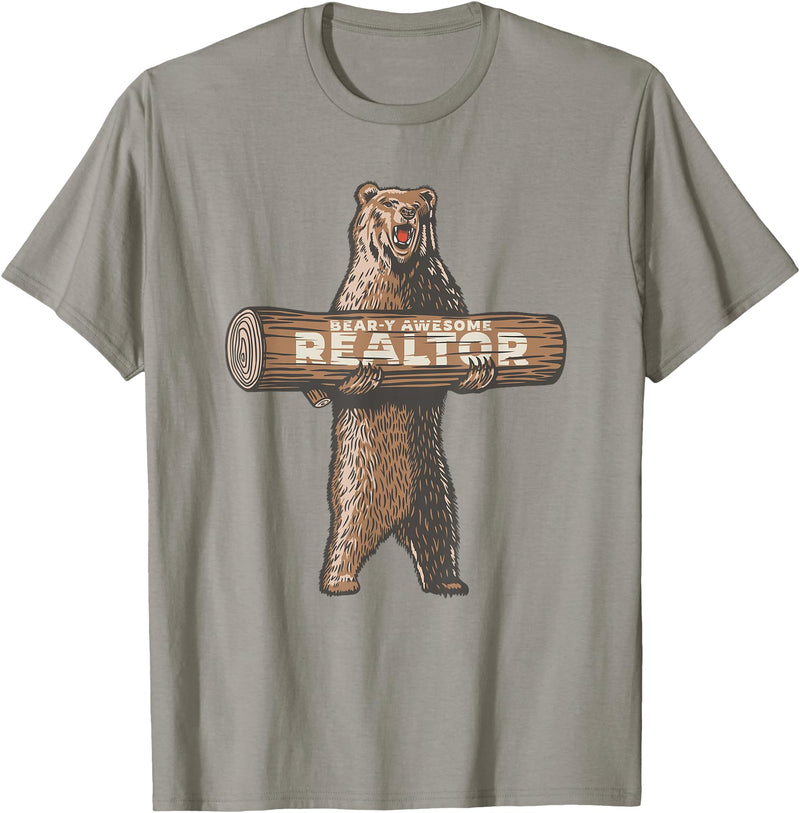Cartba Real Estate Co. Bear-y Awesome Realtor Funny Real Estate Agent Saying T-Shirt - Slate Grey