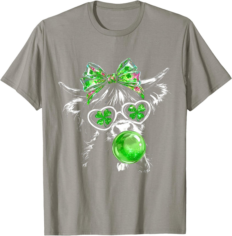 Funny St Patrick’s Day Shamrock Irish Cow Lover Coquette Highland Cow St Patrick’s Day Lucky Irish Cow Lover T-Shirt - Slate
