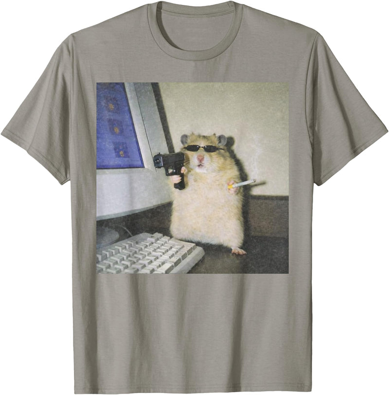 Cyber Hamster Meme Cringe Funny Animal Vintage Graphic Tee T-Shirt - Slate Grey