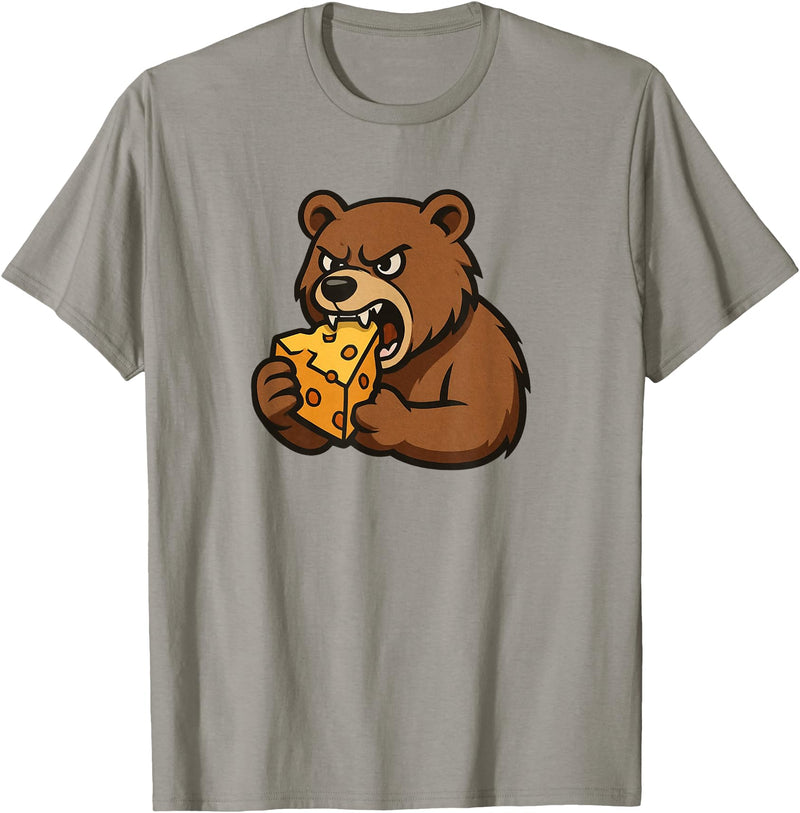 Chi City Designs Bear Eating Cheese T-Shirt - Slate Grey