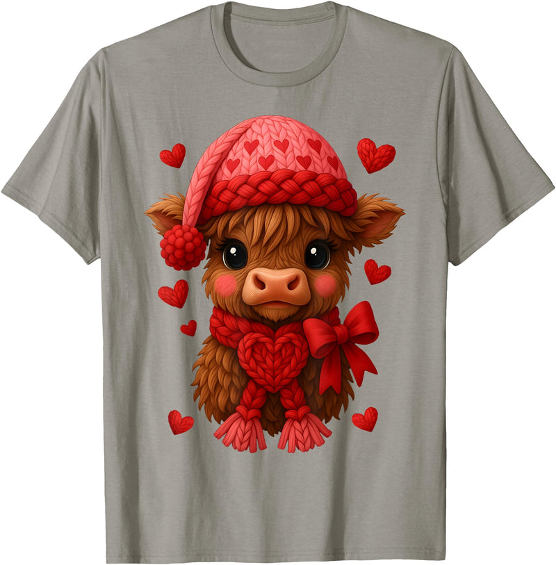 Coquette Bow Highland Cow Valentine Women Girls. Highland Cow Valentines Day Funny Hearts Valentine Cow Women T-Shirt -