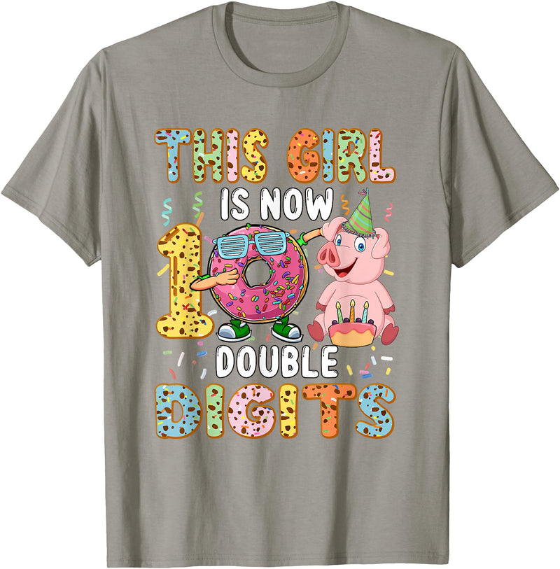 Farmer Birthday Costume Girl Costume 10 Double Digits Funny 10th Birthday Pig T-Shirt - Slate Grey
