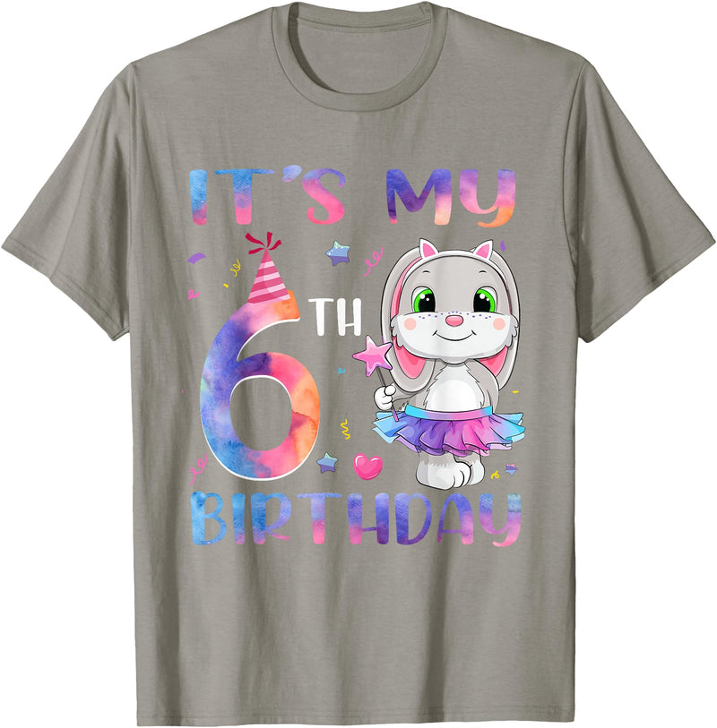 It's My 6th Birthday Bunny Rabbit 6 Years Old Boy Girl T-Shirt in Slate Grey