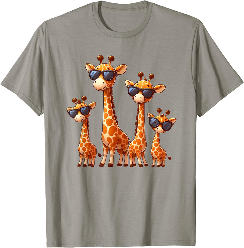 Zoo Family Funny Giraffe Animal Lovers Gifts Giraffe Family Sunglasses Safari Zoo Lover Cartoon Giraffes T-Shirt - Slate Grey