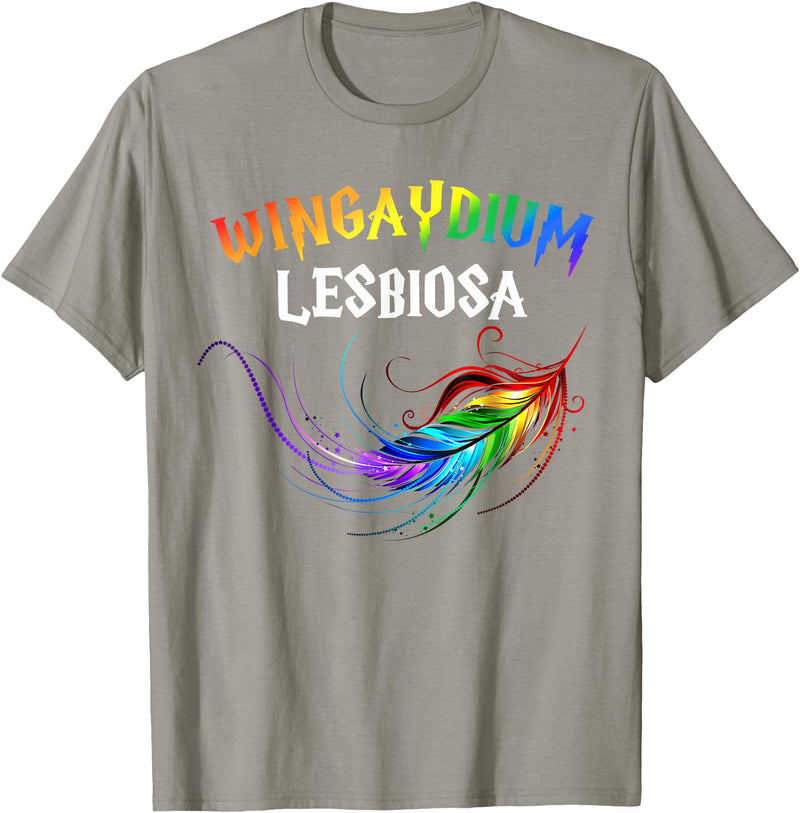 Funny LGBTQ Outfits Co. Funny LGBT Lesbian Love Wingaydium Lesbiosa T-Shirt - Slate Grey